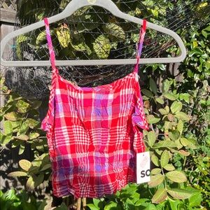 Red Plaid Sleeveless Crop Top